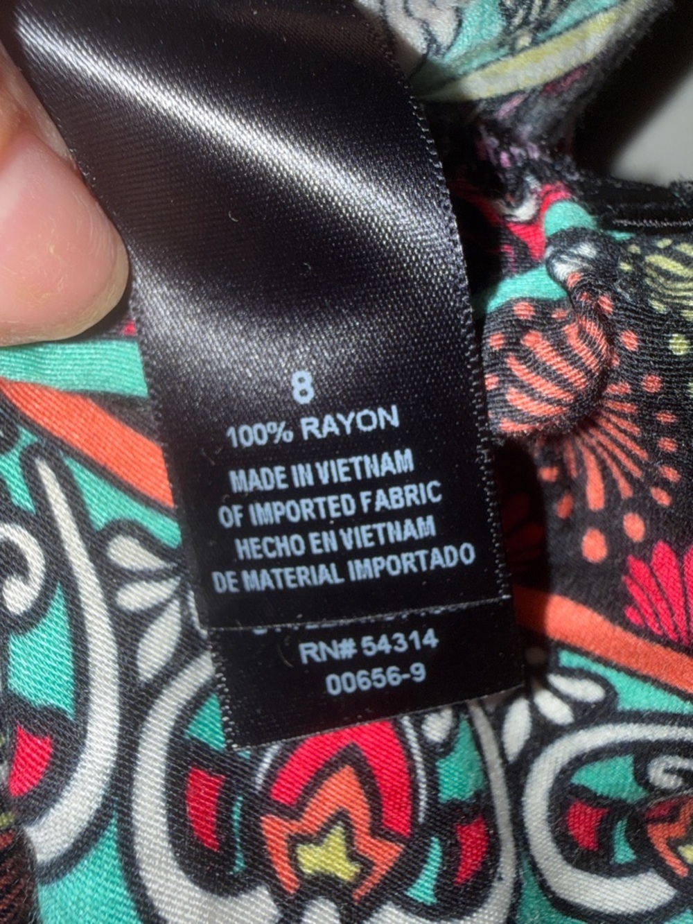Bisou Bisou Black Midi Dress with Teal, Red and Pink Floral Print, nwt, sz 8 - Picture 7 of 7